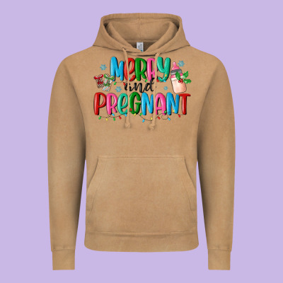 Merry And Pregnant Vintage Hoodie Designed By Maliassmallbusiness