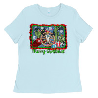 Baby Blue merry christmas western bull skull Ladies Tee - AdoDesignShop