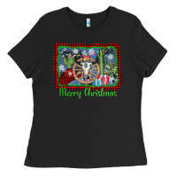 Black merry christmas western bull skull Ladies Tee - AdoDesignShop