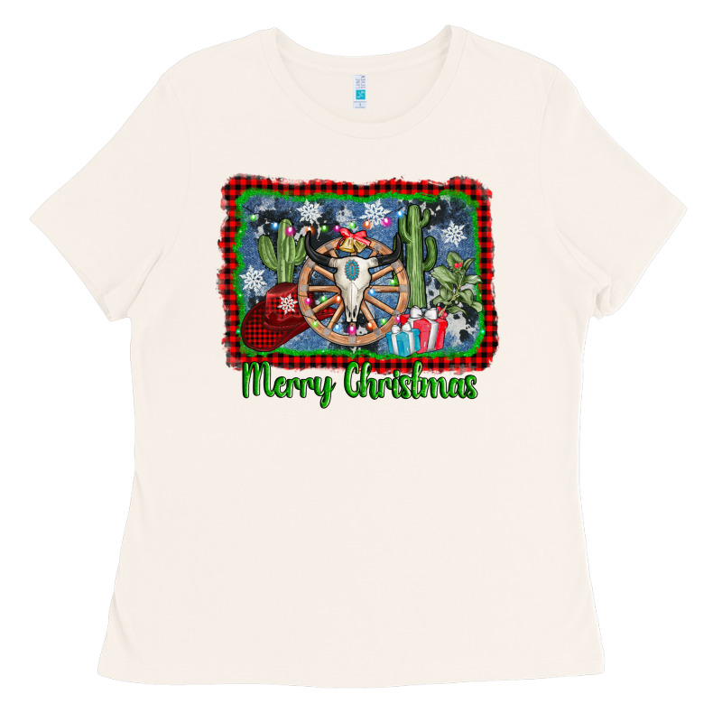 Merry Christmas Western Bull Skull Ladies Tee by AdoDesignShop | Teevron