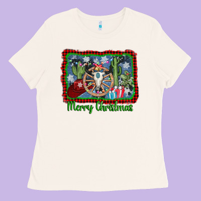 Merry Christmas Western Bull Skull Ladies Tee Designed By Adodesignshop