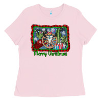 Bubblegum Pink merry christmas western bull skull Ladies Tee - AdoDesignShop