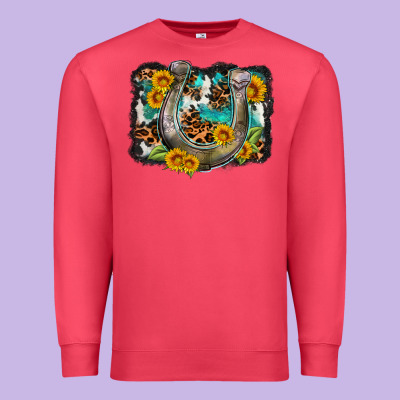 Western Leopard Cowhide Turquoise Background Horse Premium Sweatshirt Designed By Oliviacreatesart