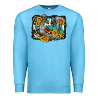 Ocean Blue western leopard cowhide turquoise background horse Premium Sweatshirt - OliviaCreatesArt