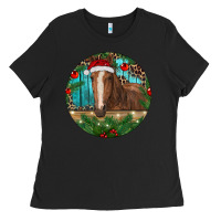Black Brown Horse Christmas Ladies Tee - RanaPortraitStore