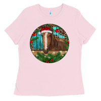 Bubblegum Pink Brown Horse Christmas Ladies Tee - RanaPortraitStore