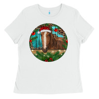 White Brown Horse Christmas Ladies Tee - RanaPortraitStore