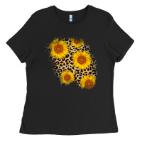 Black leopard sunflower patch Ladies Tee - AdoDesignShop