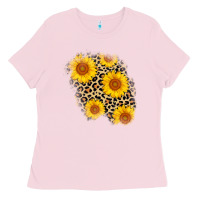 Bubblegum Pink leopard sunflower patch Ladies Tee - AdoDesignShop