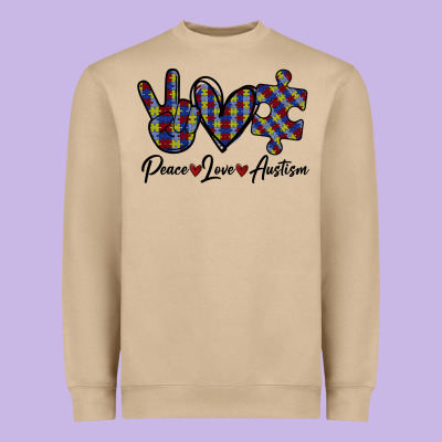 Peace Love Autism Heavyweight Sweatshirt Designed By Bettercallsaul