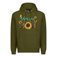 Army Green Blessed mom sunflower butterfly mother's day Premium Hoodie - HowdyJamesFarm