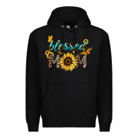 Black Blessed mom sunflower butterfly mother's day Premium Hoodie - HowdyJamesFarm