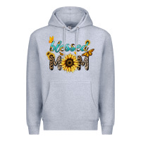 Heather Grey Blessed mom sunflower butterfly mother's day Premium Hoodie - HowdyJamesFarm