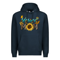 Navy Blessed mom sunflower butterfly mother's day Premium Hoodie - HowdyJamesFarm