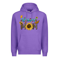 Purple Blessed mom sunflower butterfly mother's day Premium Hoodie - HowdyJamesFarm