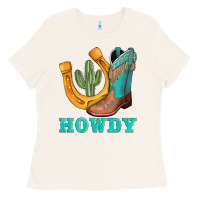 Bone howdy turquoise cowboy boots horseshoe Ladies Tee - AdoDesignShop