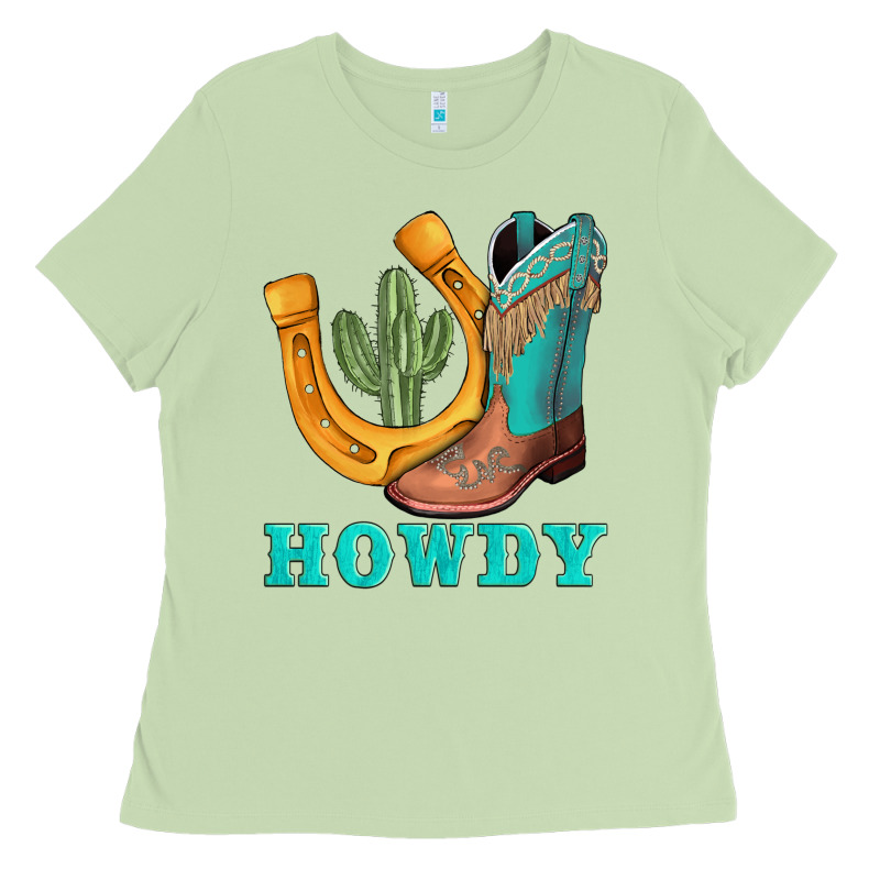 Howdy Turquoise Cowboy Boots Horseshoe Ladies Tee by AdoDesignShop | Teevron