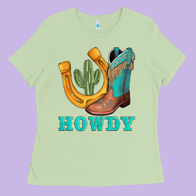 Howdy Turquoise Cowboy Boots Horseshoe Ladies Tee Designed By Adodesignshop