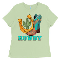 Matcha howdy turquoise cowboy boots horseshoe Ladies Tee - AdoDesignShop