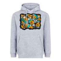 Heather Grey cowhide  turquoise sunflowers pattern olivia Heavyweight Hoodie - OliviaCreatesArt