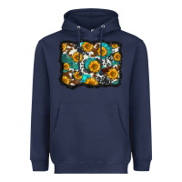 Navy cowhide  turquoise sunflowers pattern olivia Heavyweight Hoodie - OliviaCreatesArt
