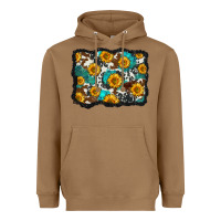 Cowhide  Turquoise Sunflowers Pattern Olivia Heavyweight Hoodie | Teevron