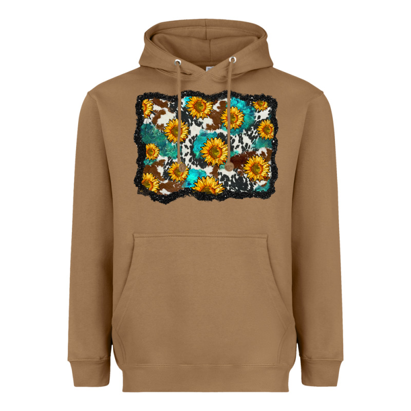 Cowhide  Turquoise Sunflowers Pattern Olivia Heavyweight Hoodie by OliviaCreatesArt | Teevron