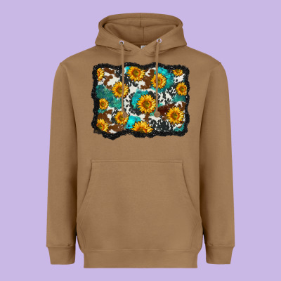 Cowhide  Turquoise Sunflowers Pattern Olivia Heavyweight Hoodie Designed By Oliviacreatesart