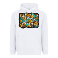 White cowhide  turquoise sunflowers pattern olivia Heavyweight Hoodie - OliviaCreatesArt