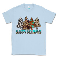 Dusty Blue Happy Holidays Trees Classic Tee - MaliasSmallBusiness