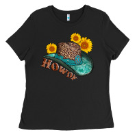 Black howdy leopard tooled leather hat Ladies Tee - AdoDesignShop