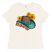 Bone howdy leopard tooled leather hat Ladies Tee - AdoDesignShop