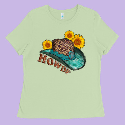 Howdy Leopard Tooled Leather Hat Ladies Tee Designed By Adodesignshop