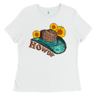 White howdy leopard tooled leather hat Ladies Tee - AdoDesignShop