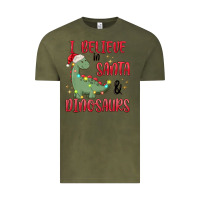 Vintage Olive i believe in santa & dinosaurs Vintage Tee - MaliasSmallBusiness