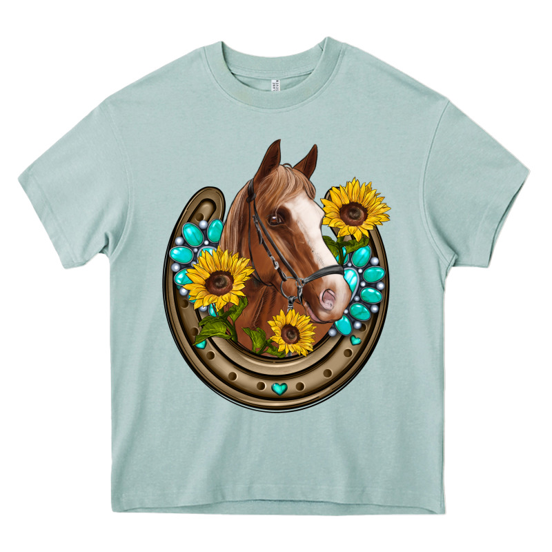Western Horseshoe Horse Sunflowers Gemstone Heavy Core Tee by Artiststas | Teevron