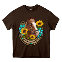Chocolate Brown western horseshoe horse sunflowers gemstone Heavy Core Tee - Artiststas