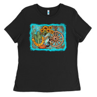 Black western wooden wheel cowboy boots Ladies Tee - AdoDesignShop