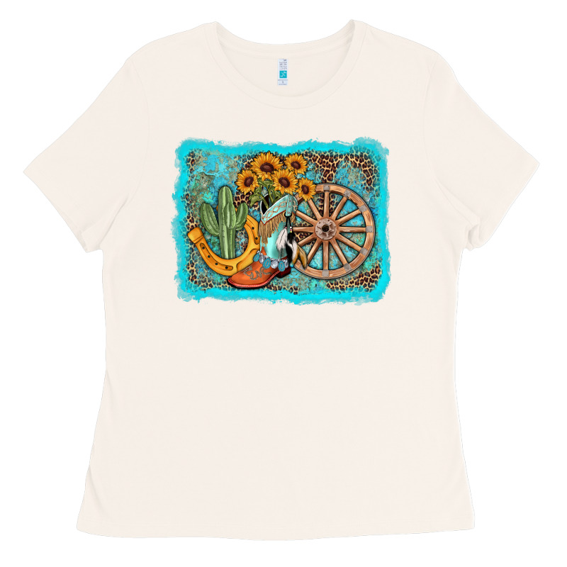 Western Wooden Wheel Cowboy Boots Ladies Tee by AdoDesignShop | Teevron