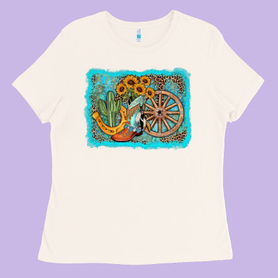 Western Wooden Wheel Cowboy Boots Ladies Tee Designed By Adodesignshop