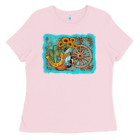 Bubblegum Pink western wooden wheel cowboy boots Ladies Tee - AdoDesignShop