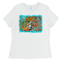 White western wooden wheel cowboy boots Ladies Tee - AdoDesignShop