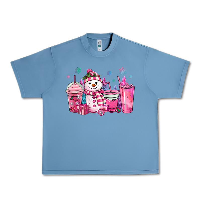 Pink Christmas Snowman Coffee Cups Urban Heavy Tee by MaliasSmallBusiness | Teevron