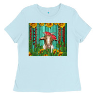 Baby Blue goat with sunflower and cactus Ladies Tee - Artiststas