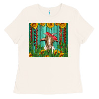 Bone goat with sunflower and cactus Ladies Tee - Artiststas