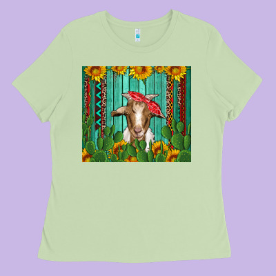 Goat With Sunflower And Cactus Ladies Tee Designed By Artiststas
