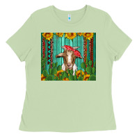 Matcha goat with sunflower and cactus Ladies Tee - Artiststas