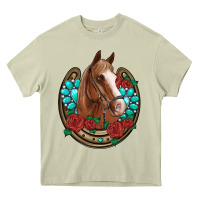 Western Horseshoe Horse Roses Gemstone Heavy Core Tee | Teevron