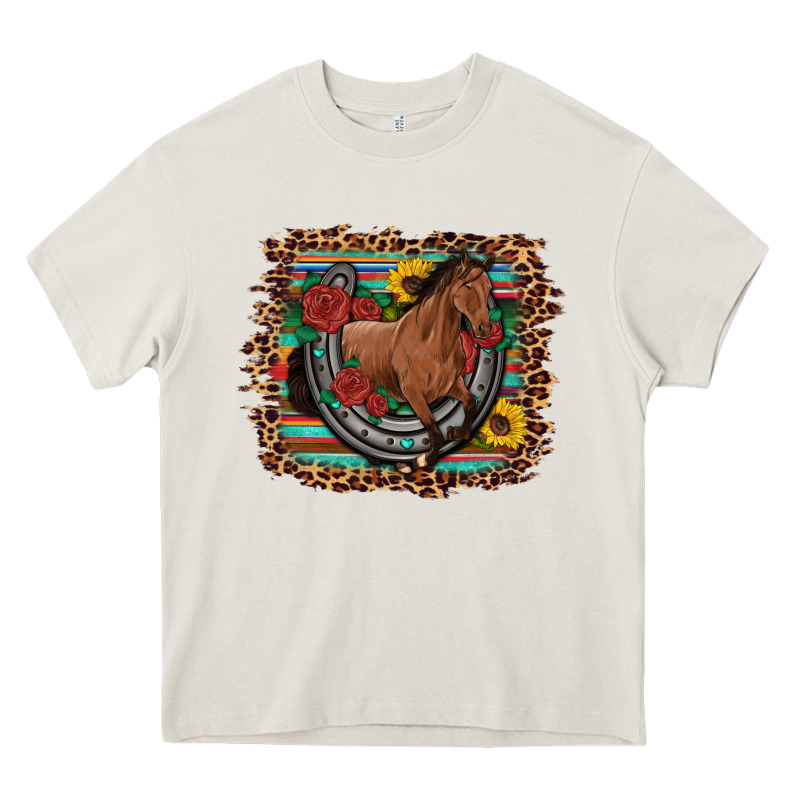 Western Horse Horseshoe Roses Sunflowers Serape Leopard Heavy Core Tee by Artiststas | Teevron