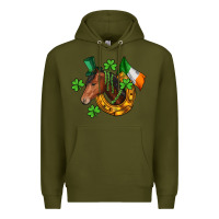 Army Green Horse with horseshoe St. Patrick's Premium Hoodie - CowGirlArtShop